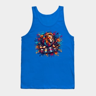 Lion Playing Drums Tank Top